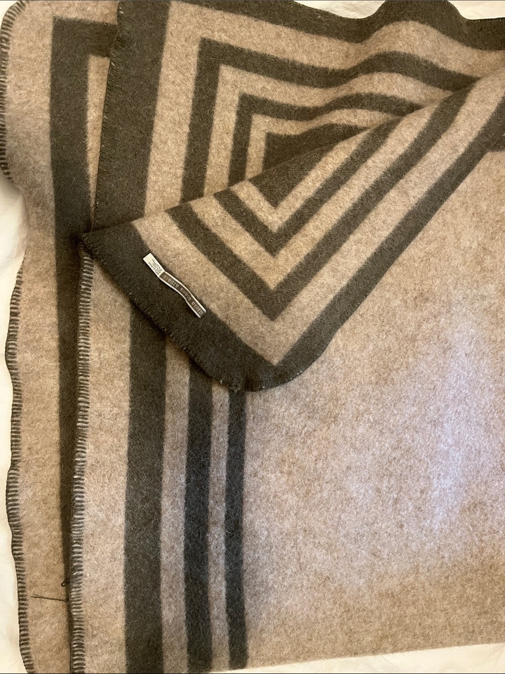 Alicia Adams Alpaca Taupe and Dark Green Alpaca Throw Blanket